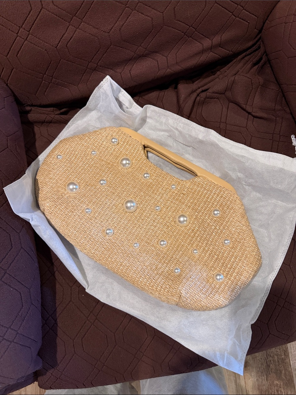Urban Expressions Pearl-Embellished Straw Tote in Natural